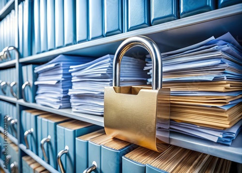 Securely locked medical records and files with confidentiality agreement and patient data protection, emphasizing