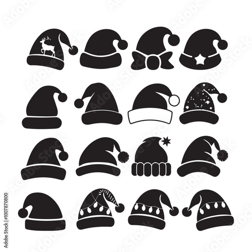 Silhouette of santa claus hat, Christmas santa claus hat vector set