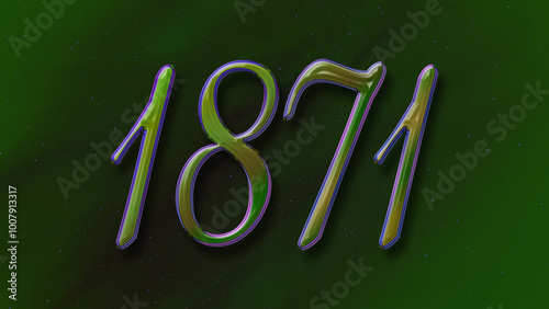 3D green with blue border design of number 1871 on green background.