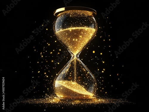 Golden Hourglass with Falling Sand,