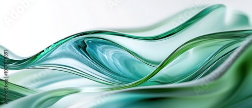 abstract translucent amorphous glass flowing fluid waves green turquoise tones on white background in style clean, minimal, modern. Generative AI