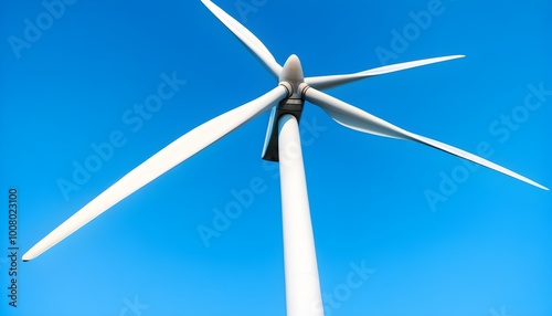 sleek wind turbine against a vibrant blue sky