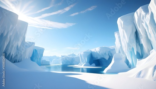 Majestic icebergs towering in pristine polar landscapes under a clear blue sky