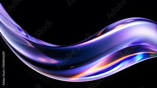 Abstract fluid holographic iridescent purple curved wave in dark background 3d render. Gradient design element for backgrounds, wallpapers, posters and covers.