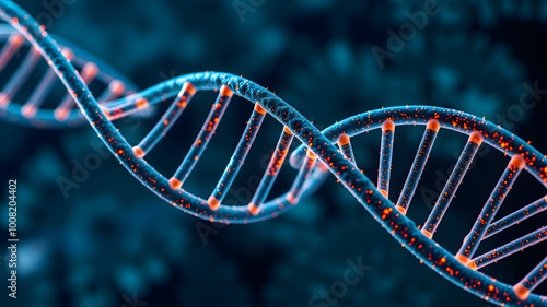  Artifical Intelligence generated DNA molecule. Chemisty and biology science education concept.