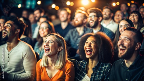 Diverse Group of People Laughing at a Comedy Show