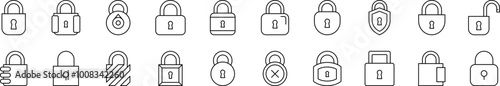 Padlock and Lock Icon Set for UI, Placards, Books, Apps. Editable Stroke. Suitable for Web Sites, Books, Cards, Apps