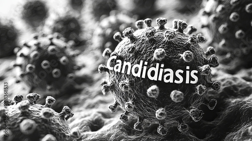 Detailed close-up of candidiasis fungal infection cells