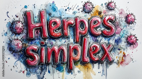 Herpes simplex text illustration with artistic watercolor effects