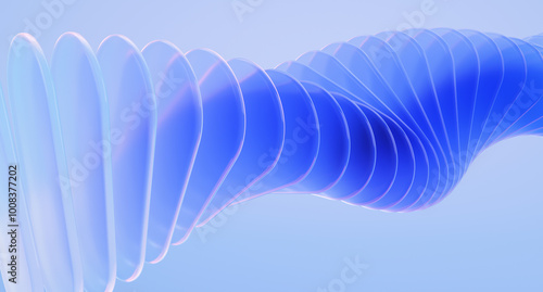 Minimal geometric background with blue glass shapes. 3d rendering illustration.