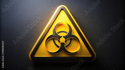 Caution Symbol for Biohazardous Materials with Glowing Yellow and Black Design on Dark Background