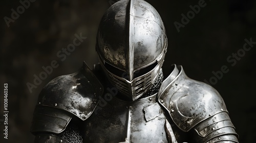 31. Knight figure preparing for a jousting tournament with armor gleaming