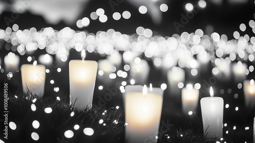 Votive Candles Illuminating Cemetery on All Saints' Day, All Souls' Day in Poland, Day of the Dead, Memorial Tradition, Honoring the Dead on Graveyard, Day of Memory of the Bereaved