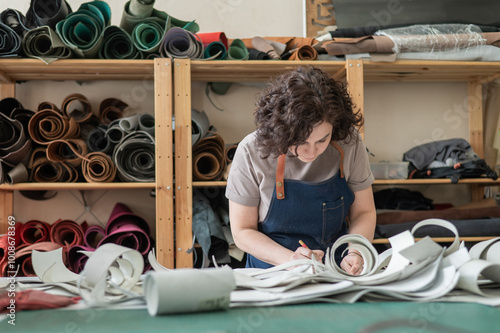 Woman tanner at work in the workshop. 