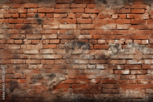 Processed collage of obsolete red brock masonry wall texture. Background for banner, backdrop