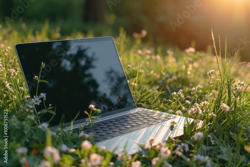 Laptop computer outdoors nature.