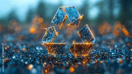 Sparkling Recycling Symbol with Glittering Background