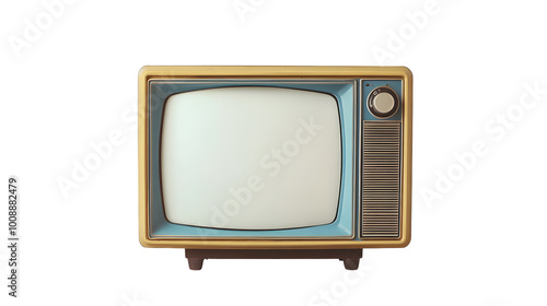 An old vintage retro tv television set with blank screen and isolated on a white background.