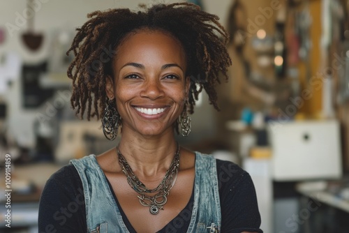 Jewelry designer smiling at camera, Generative AI