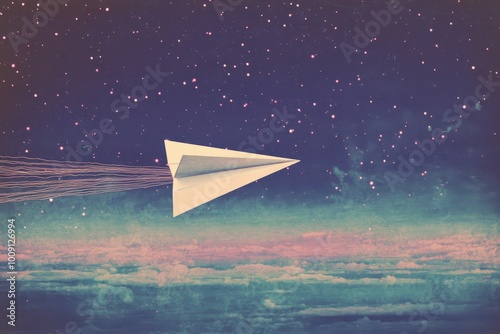 Astral Aviator: Glowing Paper Plane in Starscape