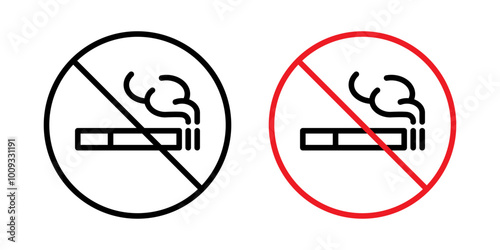 No smoking icon. No smoking area sign. Stop cigarette smoke vector illustration. Nicotine warning banner. Tobacco prohibition label. Non smoke room. Bad habit addiction sticker. Danger area sign.