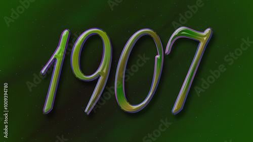 3D green with blue border design of number 1907 on green background.