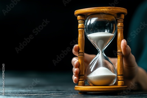 A person holding an hourglass, watching the sand slip through their fingers, symbolizing the stoic acceptance of time and the impermanence of life