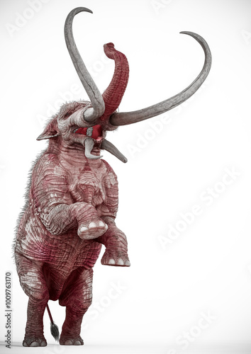 mammoth standing up and flipped in white background