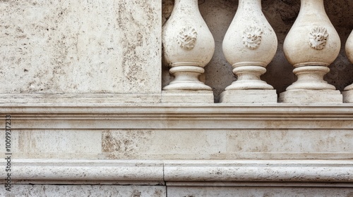 Close-up of a white marble balustrade with ornate details.