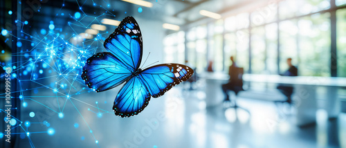 Illustration of the process of digital transformation with the symbol of a butterfly