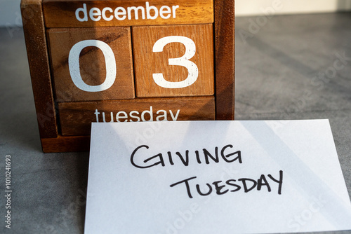 Giving Tuesday marked on a calendar on Tuesday, December 3, 2023.. Giving Tuesday is a global movement unleashing the power of radical generosity