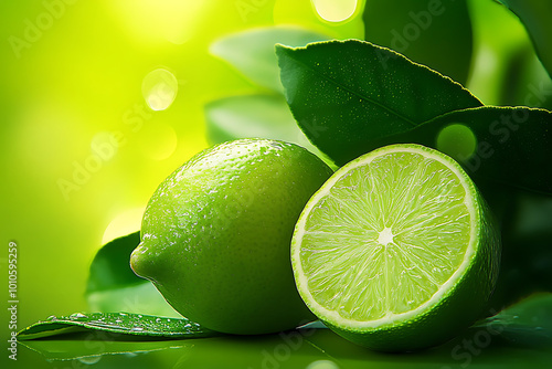 Green background with fresh limes Green background with fresh limes