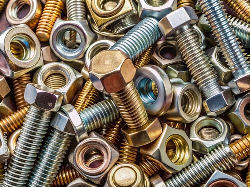 High-Quality Close-Up of Assorted Nuts and Bolts for Industrial Use, DIY Projects, and Metalwork Applications