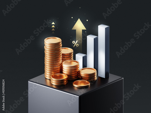 Money chart growth financial market business finance graph investment economy on 3d stock banking background with currency diagram exchange trade profit analysis. Success gold strategy arrow concept.