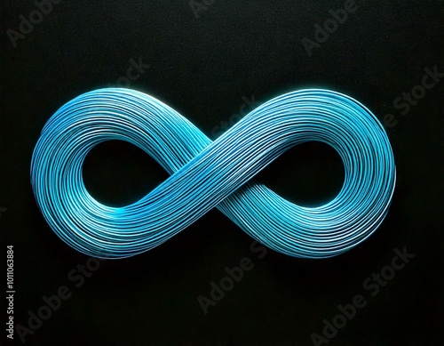 3d render of a blue infinity sign on black background isolated plastic wire texture