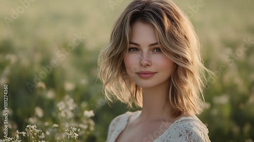 portret kobiety, blond włosy, proste włosy, plener, kwiaty, niska przysłona, portret w naturze, rozmyte tło, realistyczna fotografia, głębia ostrości, portret plenerowy, naturalne światło, portret w n