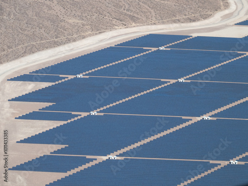 Las Vegas/USA - October 14 2017: Nevada Solar One power plant seen from helicopter. This is a concentrated solar power located in Eldorado Valley