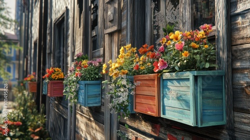 Colorful Flowers on a Wooden Wall