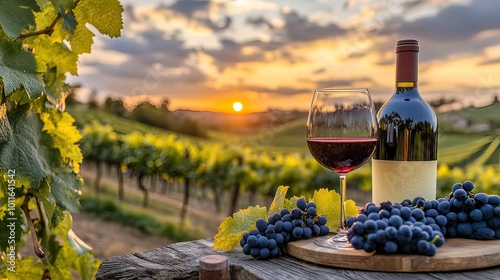 Wine Tasting in a Vineyard at Sunset