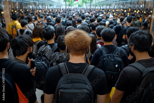 A faceless crowd walking through an endless corridor of mirrors, reflecting their featureless selves, emphasizing the loss of individuality and identity in nihilism