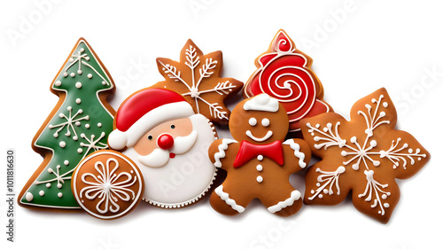 Collection of gingerbread cookies isolated on white background