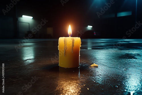 A lone candle burning in an otherwise dark and empty room, symbolizing a faint hope against the overwhelming nihilistic void