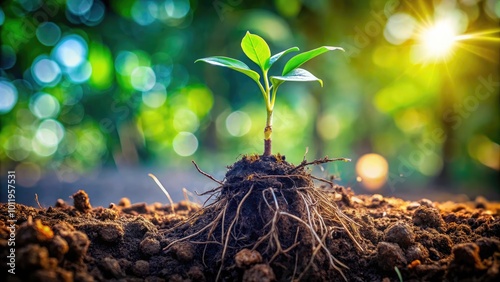 Close-up View of a Tap Root Extending Deep into the Soil, Showcasing Nature's Resilience and Growth