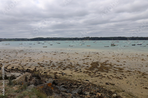 La plage le long de la rivière la Rance, village de Saint-Suliac, département d'Ille et Vilaine, Bretagne, France