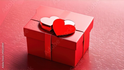 3D gift box with hearts. Valentine s day design