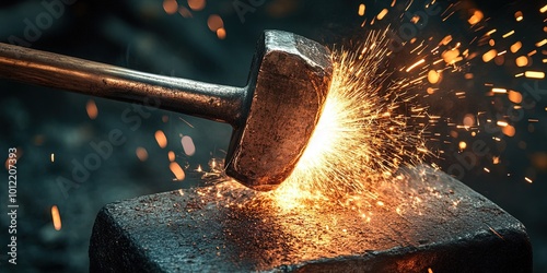 sledgehammer making sparks on anvil 