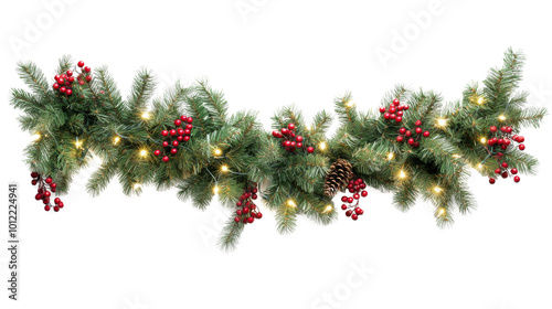 Pinecone and berry garland lit with twinkling lights for festive occasions