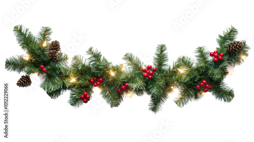 Pinecone and berry garland lit with twinkling lights for festive occasions