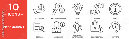 Information Icon Set with Details and Guidance Symbols in Outline Style