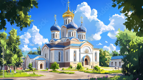 Russian orthodox church visits: exploring historic cathedrals and religious icons. Russian Cathedral. Illustration